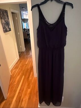 Express Dark Purple Lace-Trim Maxi Dress